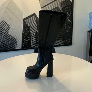 Black Platform Knee-High Boots | Chunky Heel | Y2K Goth